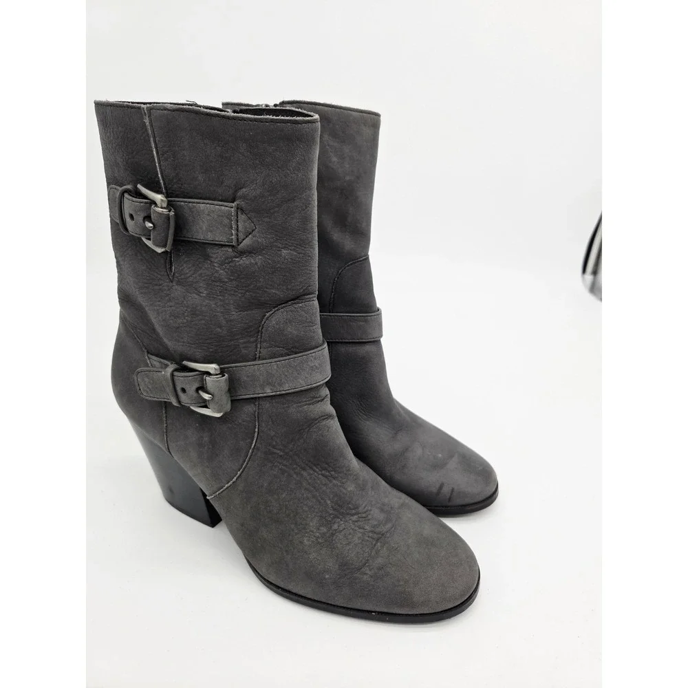 MK Michael Kors Women's Black Ashton Mid Block Heel‎ Bootie Shoes 8.5 Leather